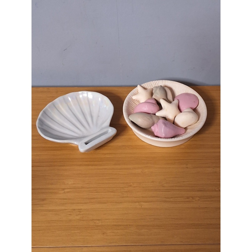 Vintage Pair Of Beach Themed Soap Or Trinket Dishes See Pictures Lot Of 2